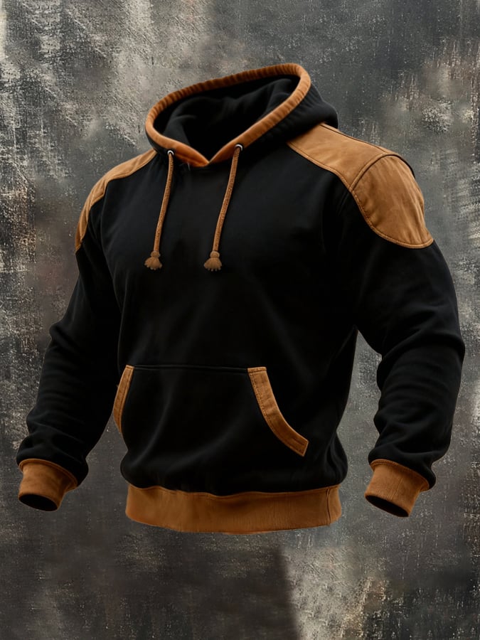 Men's Retro Stitching Contrast Color Hooded Sweatshirt