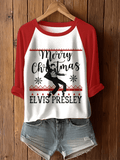 Merry Christmas King of Rock and Roll Printed Raglan Top