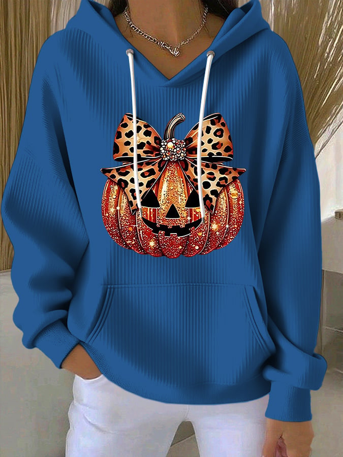 Women's Casual Autumn Pumpkin Texture Hoodie