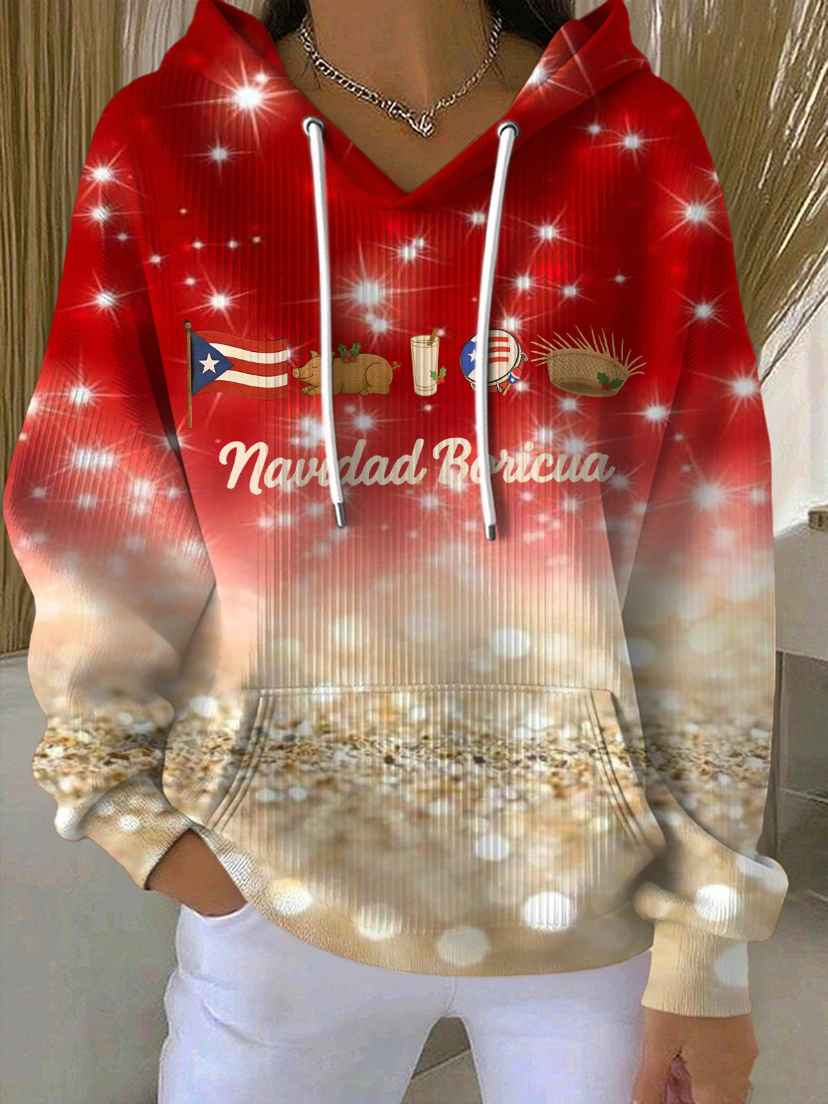 Women's Puerto Rico Coquito and Three Kings Print Casual Hoodies
