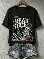 Women's Halloween Dead Tired Print T-Shirt