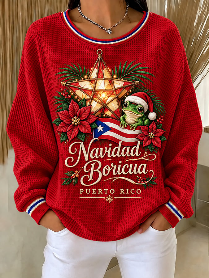 Women's Puerto Rico Christmas Printed Casual Sweatshirt