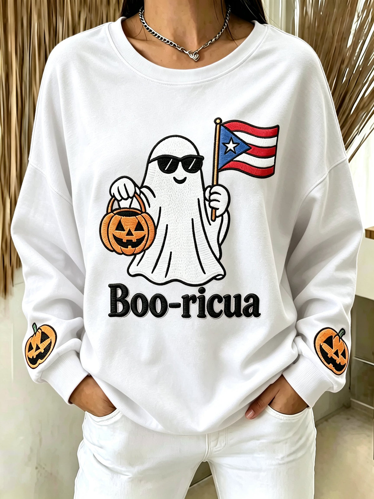 Women's Halloween In Puerto Rico Printed Long-Sleeve Sweatshirt