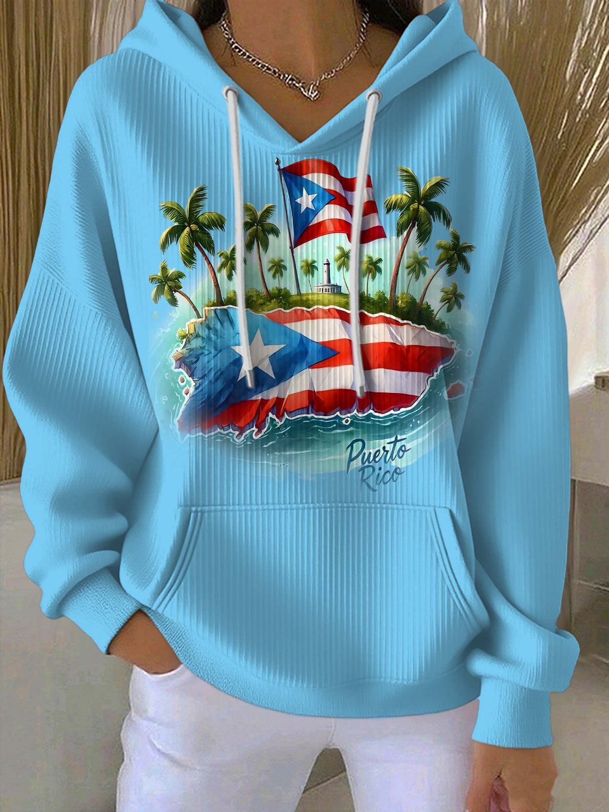 Women's Puerto Rico Print Casual Hoodies