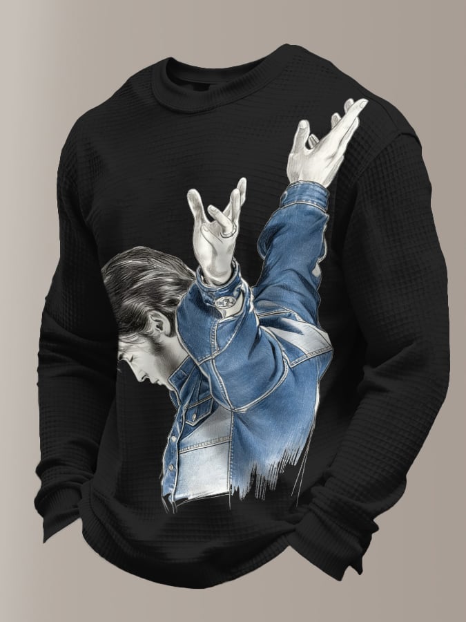 Men's Retro King Of Rock And Roll Printed Casual Top