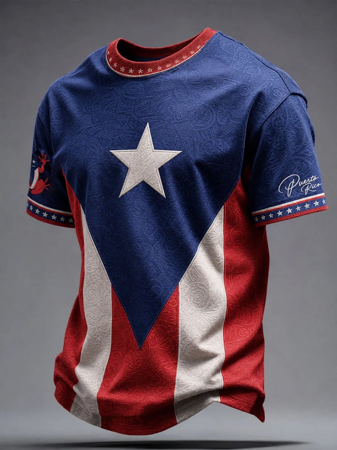 Men's Puerto Rican Pride Print Casual Short-Sleeve T-Shirt