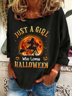 Women's Just A Girl Who Loves Halloween Printed Crew Neck Sweatshirt