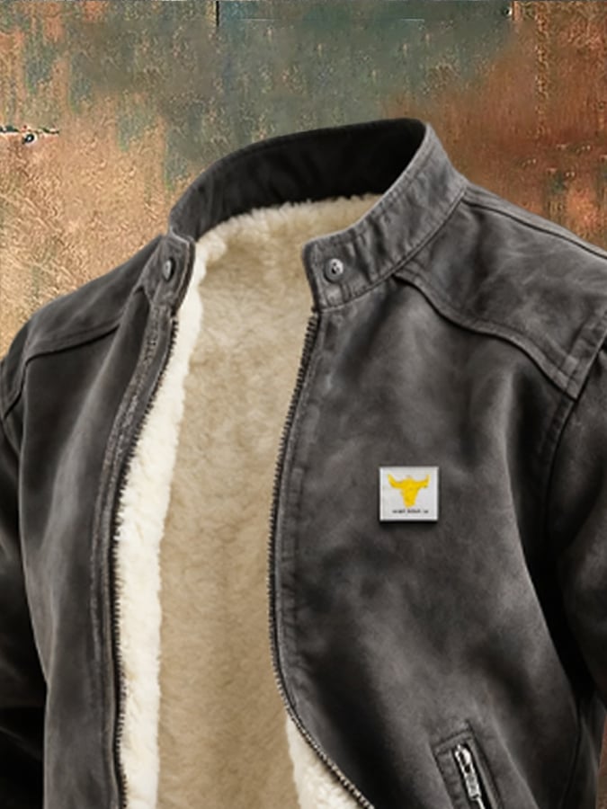 Men's Retro Suede Warm Zipper Outdoor Jacket