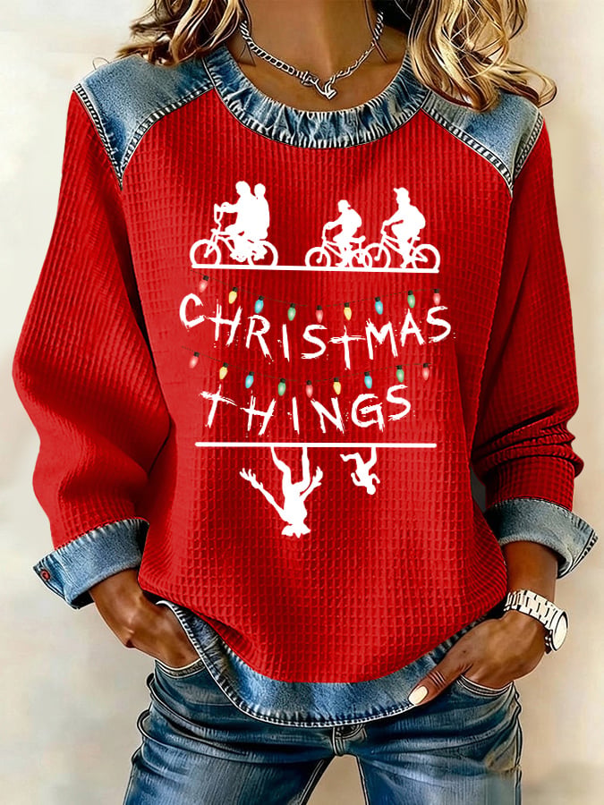Retro Merry Christmas String Lights Upside Down Print Sweatshirt