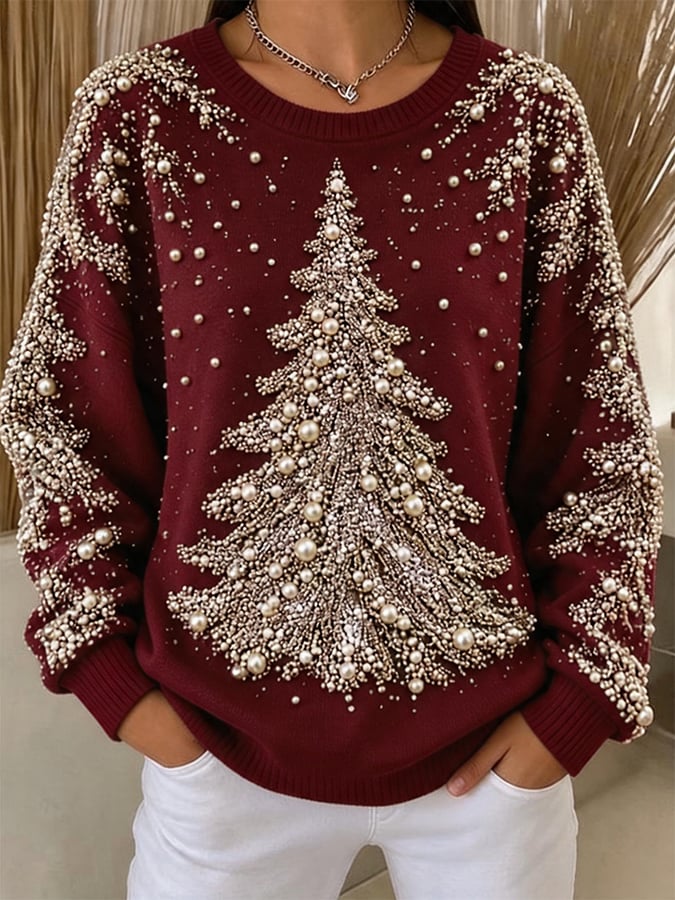 Women's Christmas Tree Print Pullover Sweatshirt