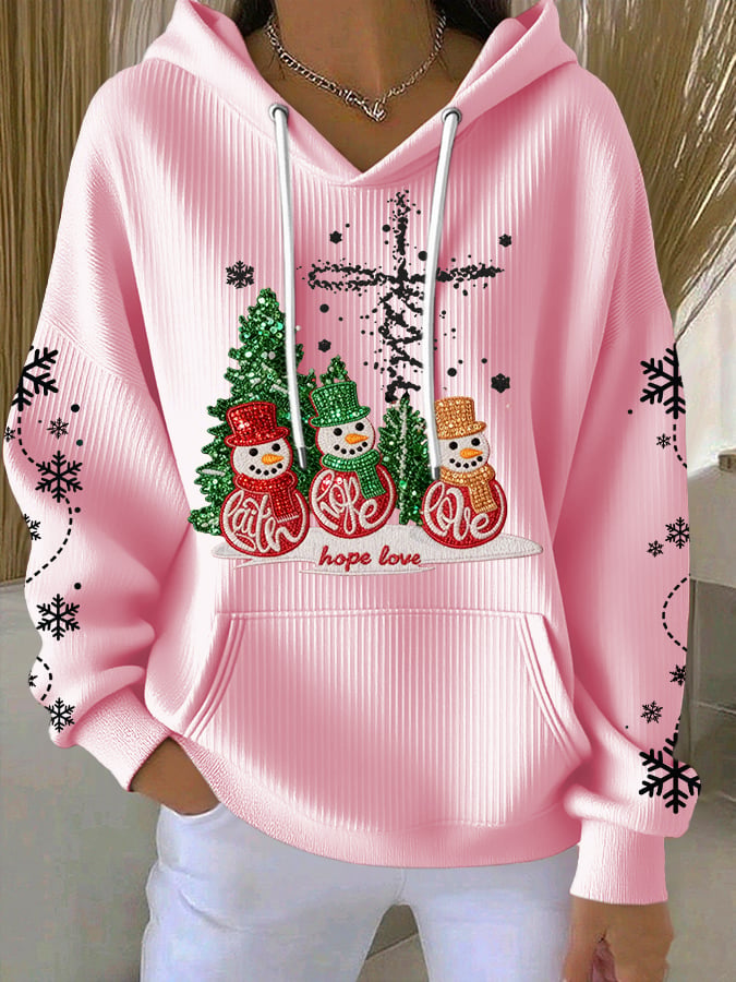 Women's Casual Faith Christmas Textured Hoodie