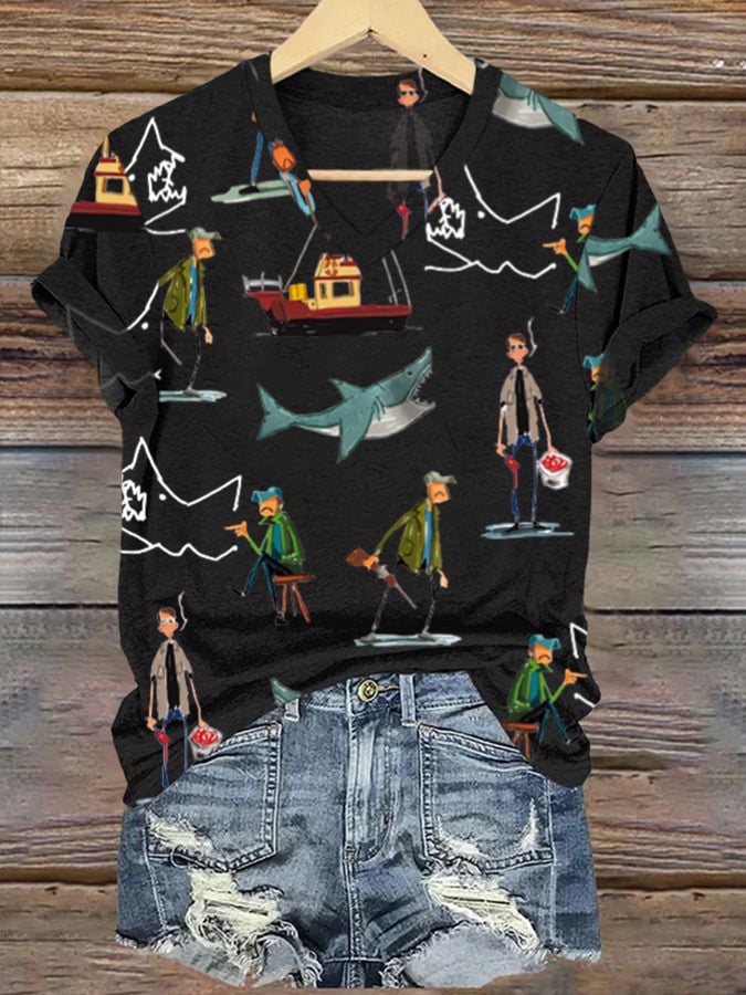 Women's Shark Art Printed T-shirt
