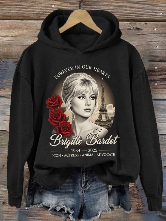 Retro Forever In Our Hearts 1934 – 2025 Icon • Actress • Animal Advocate Print Hoodie