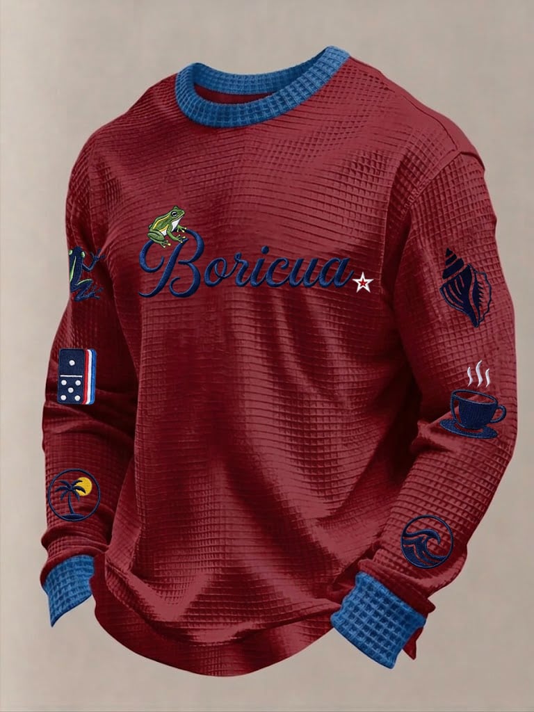 Men's Puerto Rico Printed Waffle Long Sleeve Sweatshirt