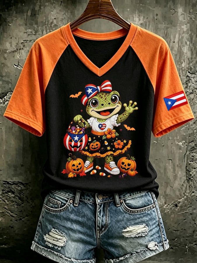 Women's Casual Boricua Halloween Printed Short-Sleeve T-Shirt