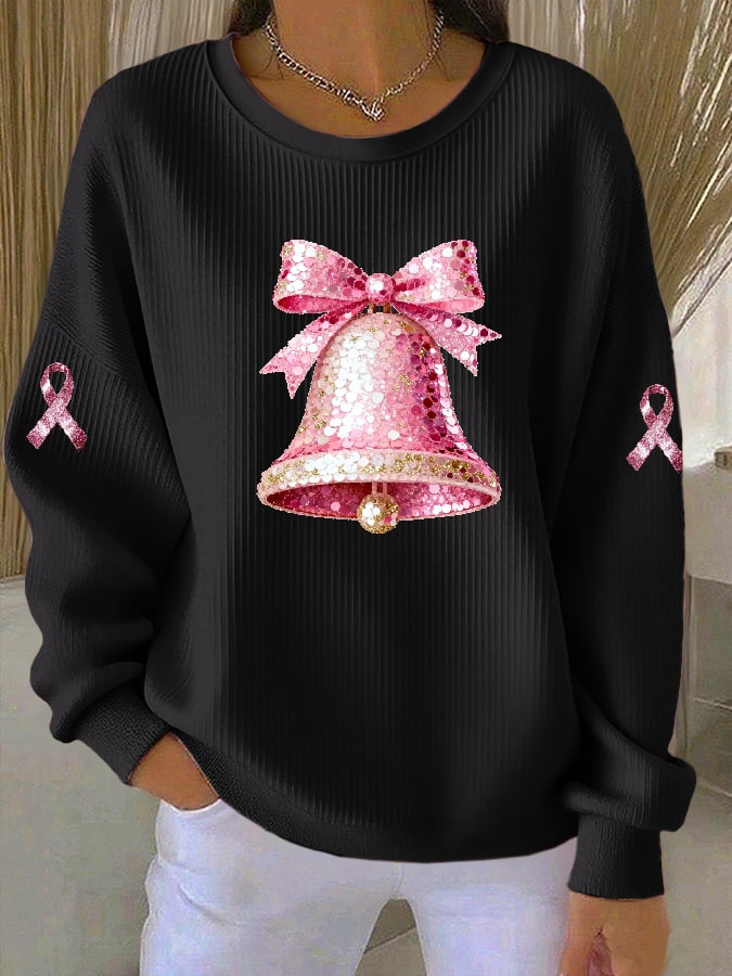 Women's Casual Breast Cancer Awareness Christmas Print Sweatshirt