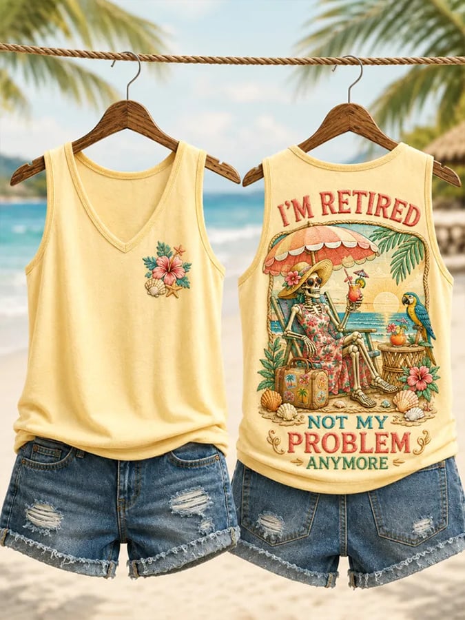 Fun Skull I'M Retired This Is No Longer My Problem Printed Vest