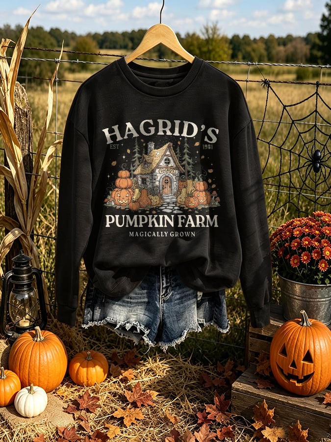 Retro Halloween Hagrid' Pumpkin Farm Est 1981 Magically Grown Print Sweatshirt