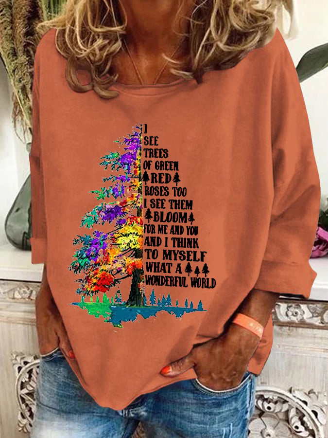 Retro Hippie Christmas I See Trees Of Green, Red Roses Too I See Them Bloom For Me And You And I Think To Myself What A Wonderful World Print Sweatshirt