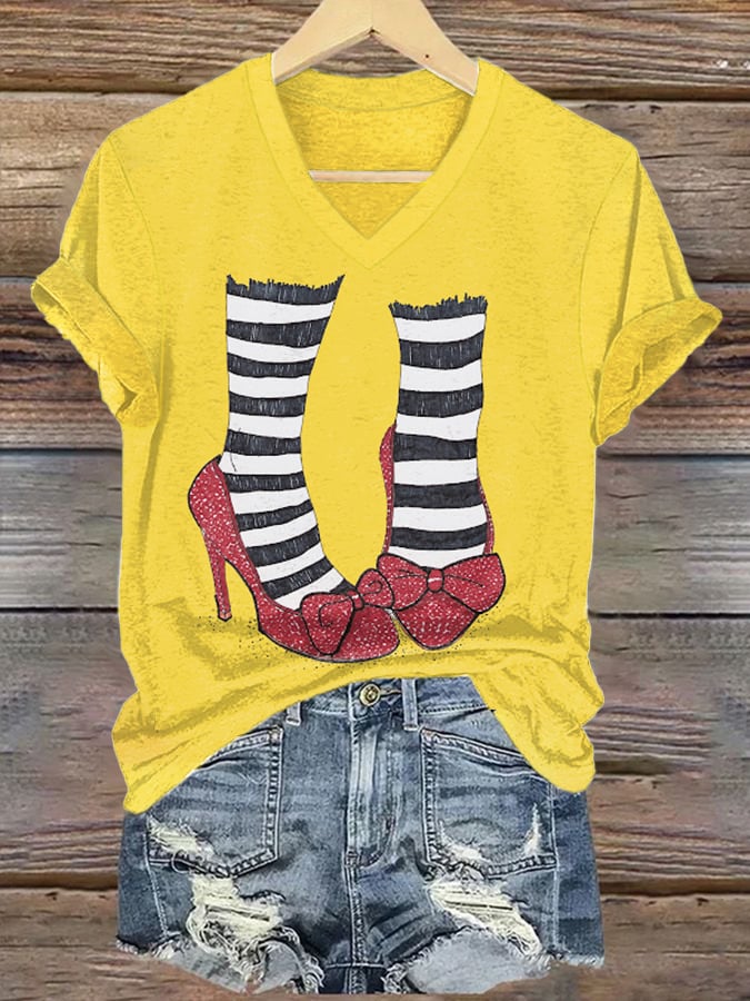 Women's Halloween Red Shoes Printed Casual T-Shirts