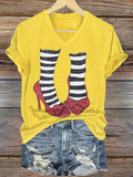 Women's Halloween Red Shoes Printed Casual T-Shirts