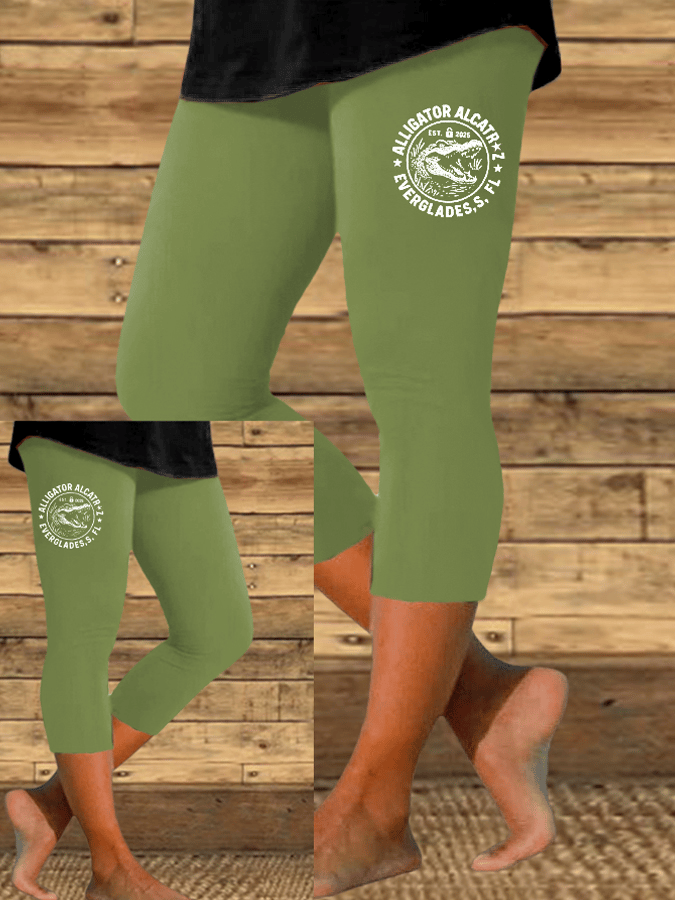 Women's Alligator Alcatraz Funny Florida Everglades Dark Humor Print Leggings