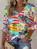 Women's Puerto Rican Flag Rain Frog Label Printed Long Sleeve Top