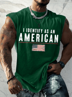 Men's I Identify As An American Print Round Neck Tank Top