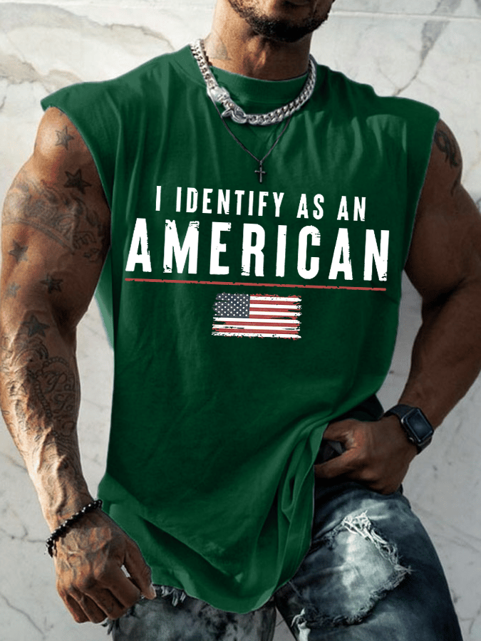 Men's I Identify As An American Print Round Neck Tank Top