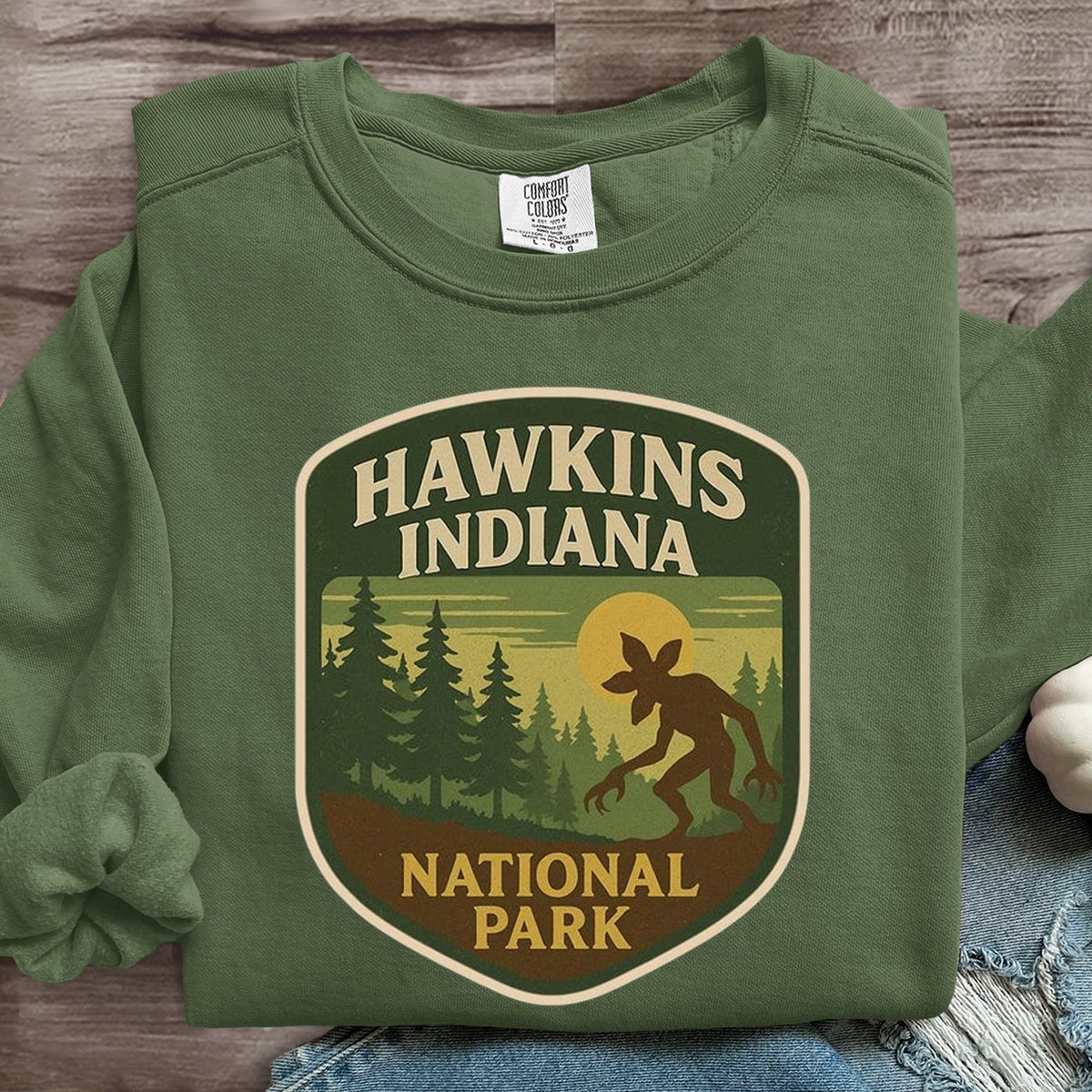 Hawkins Indiana National Park Upside Down 80s Horror Art Print Sweatshirt