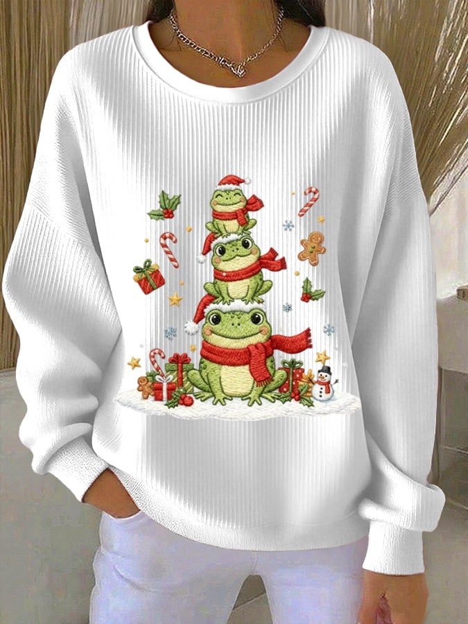 Women's Christmas Animal Frog Print Sweatshirt