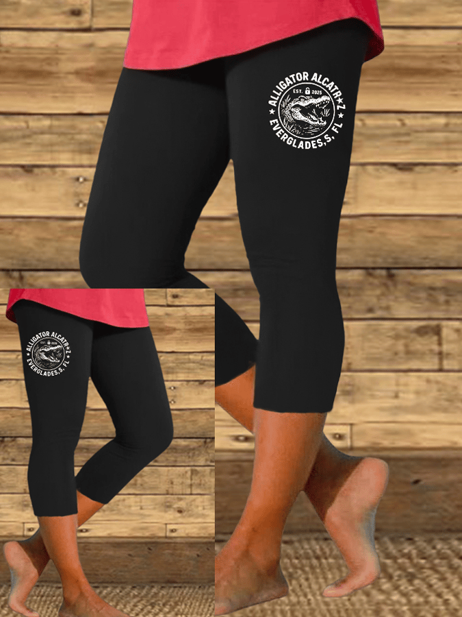 Women's Alligator Alcatraz Funny Florida Everglades Dark Humor Print Leggings