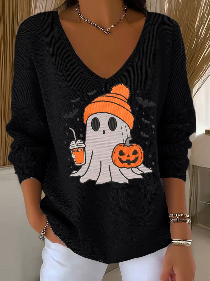 Women's Autumn Ghost Striped Long-Sleeved Top