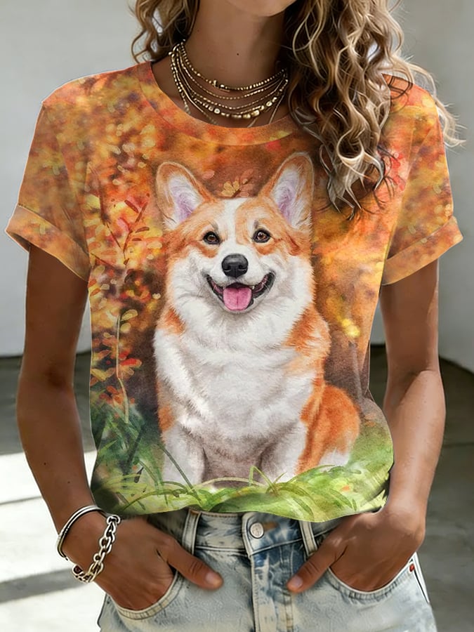 Women's Dog Print Casual T-shirt