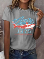 Women's Amity Island 1975 Print Round Neck T-Shirt