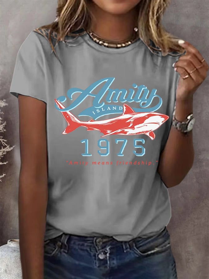 Women's Amity Island 1975 Print Round Neck T-Shirt