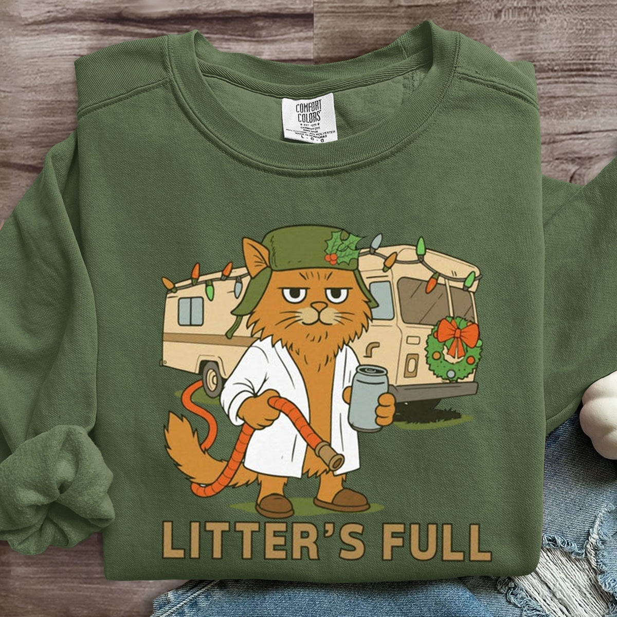 Litter's Full Funny Cat Christmas Art Print Sweatshirt