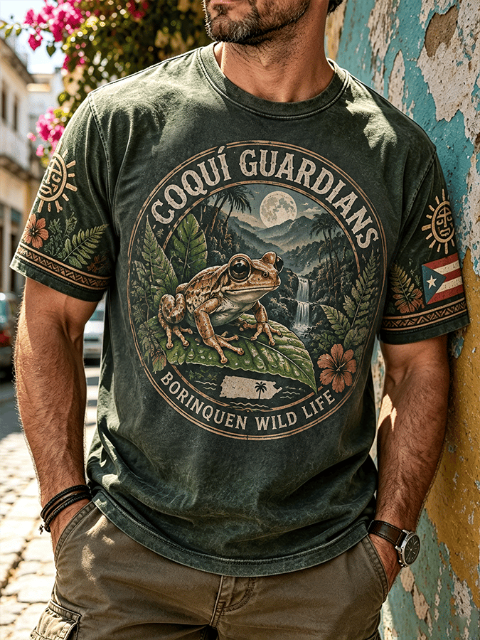 Men's Puerto Rican Art Printed Casual Tops