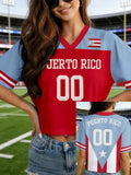 Women's Puerto Rican Print V-Neck Short-Sleeve Casual T-Shirt