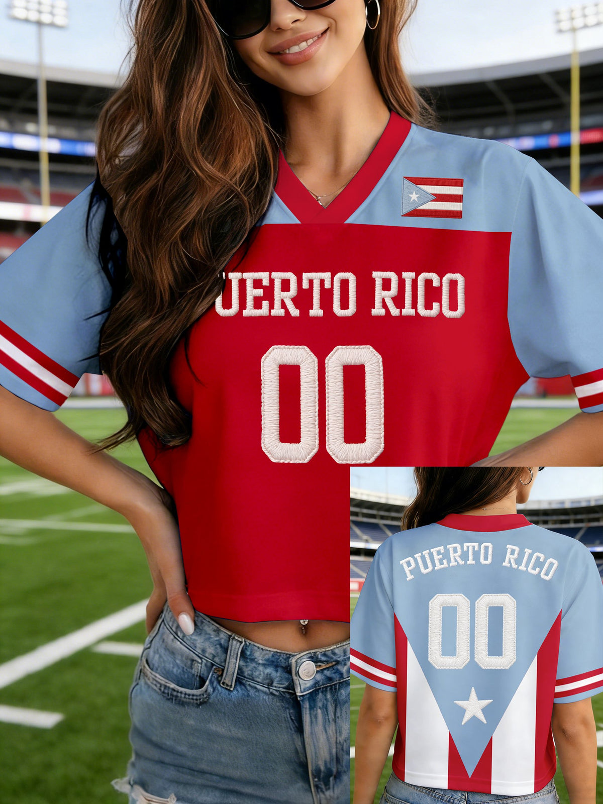 Women's Puerto Rican Print V-Neck Short-Sleeve Casual T-Shirt