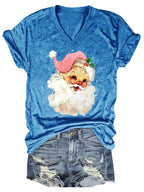 Christmas Retro Pink Santa Print T-Shirt