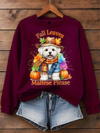 Dog Fall Leaves Maltese Please Art Printed Sweatshirt