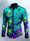 Men's Retro St. Patrick's Day Skull Long-Sleeved Shirt