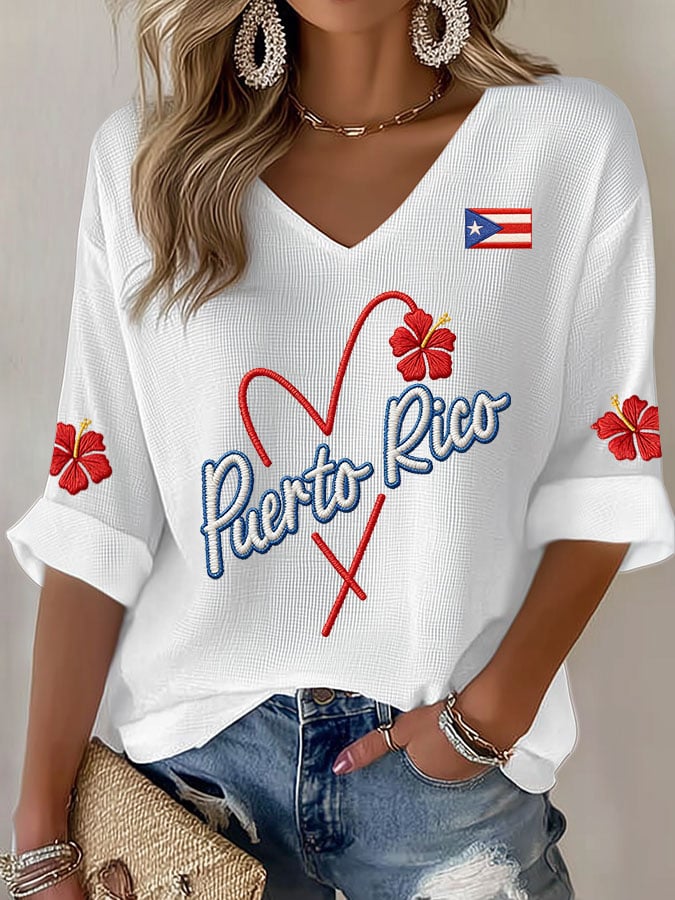 Women's Puerto Rico Print Casual T-Shirt