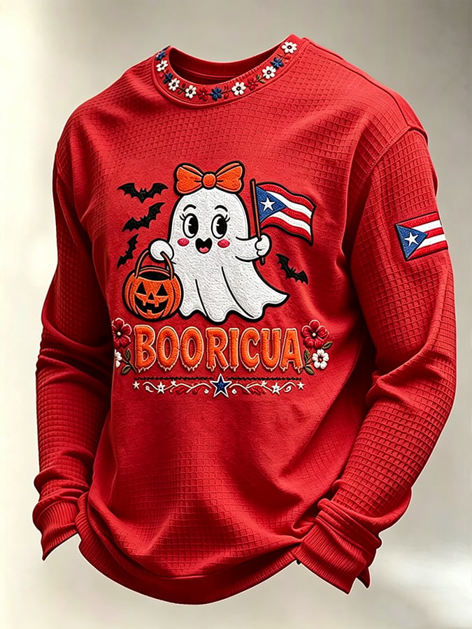 Men's Boricua Halloween Waffle-Knit Long-Sleeve Top