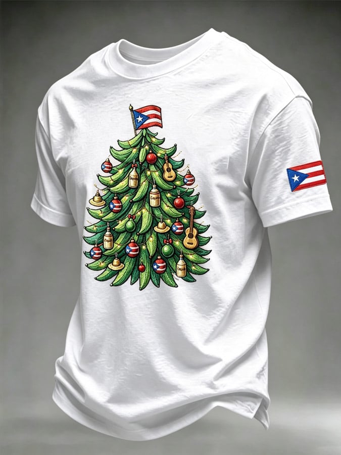 Men's Puerto Rico Christmas Print Casual T-Shirt