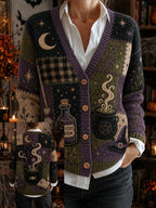 Women's Casual Halloween-Print Knit Cardigan