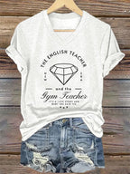 V-Neck Retro My English Teacher And Gym Teacher Are Getting Married It’s A Love Story, She Said Yes Print T-Shirt
