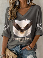 🔥🔥2nd 50% Off 🔥🔥V-Neck Retro Forever Free Jackie Print T-Shirt