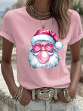 Women's Retro Christmas Santa Print Casual T-Shirt